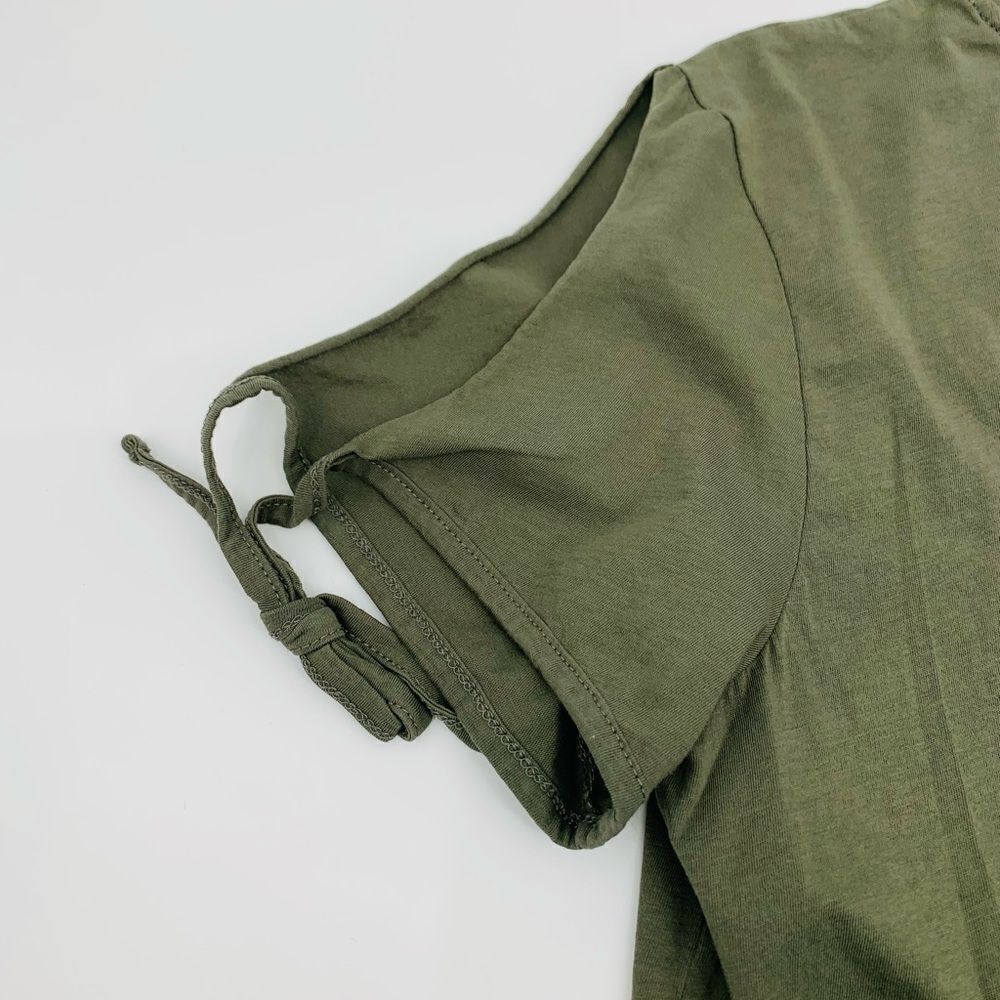 AllSaints | Women's V-Neck Olive green Top with Tie Sleeves - Picture 8 of 8